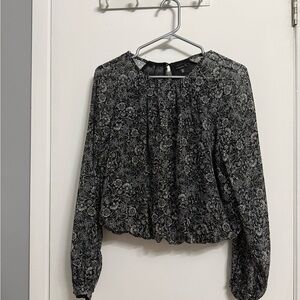 Dynamite Black and White Floral Blouse